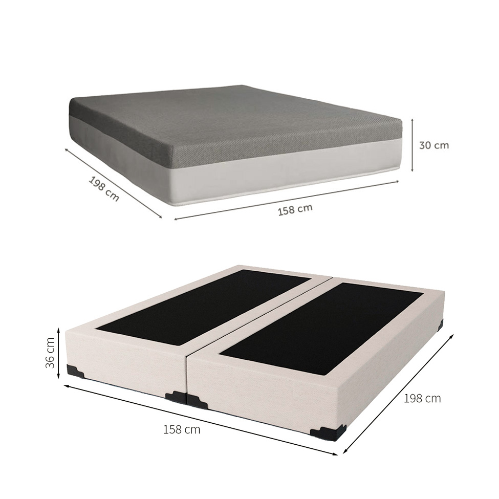 Cama Box Queen Joe Linho Cru com Colchão Guldi Dream Mola Ensacada (30x158x198) Cinza e Branco