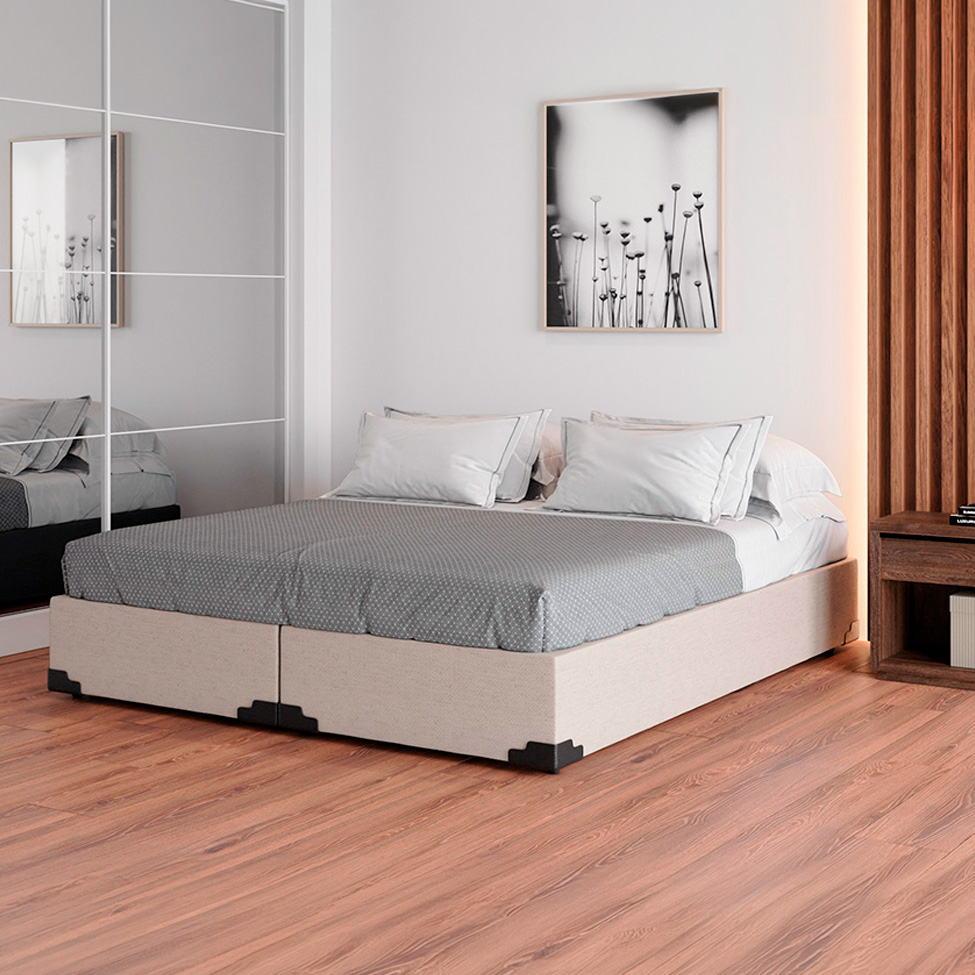 Cama Box Queen Joe Linho Cru com Colchão Guldi Dream Mola Ensacada (30x158x198) Cinza e Branco