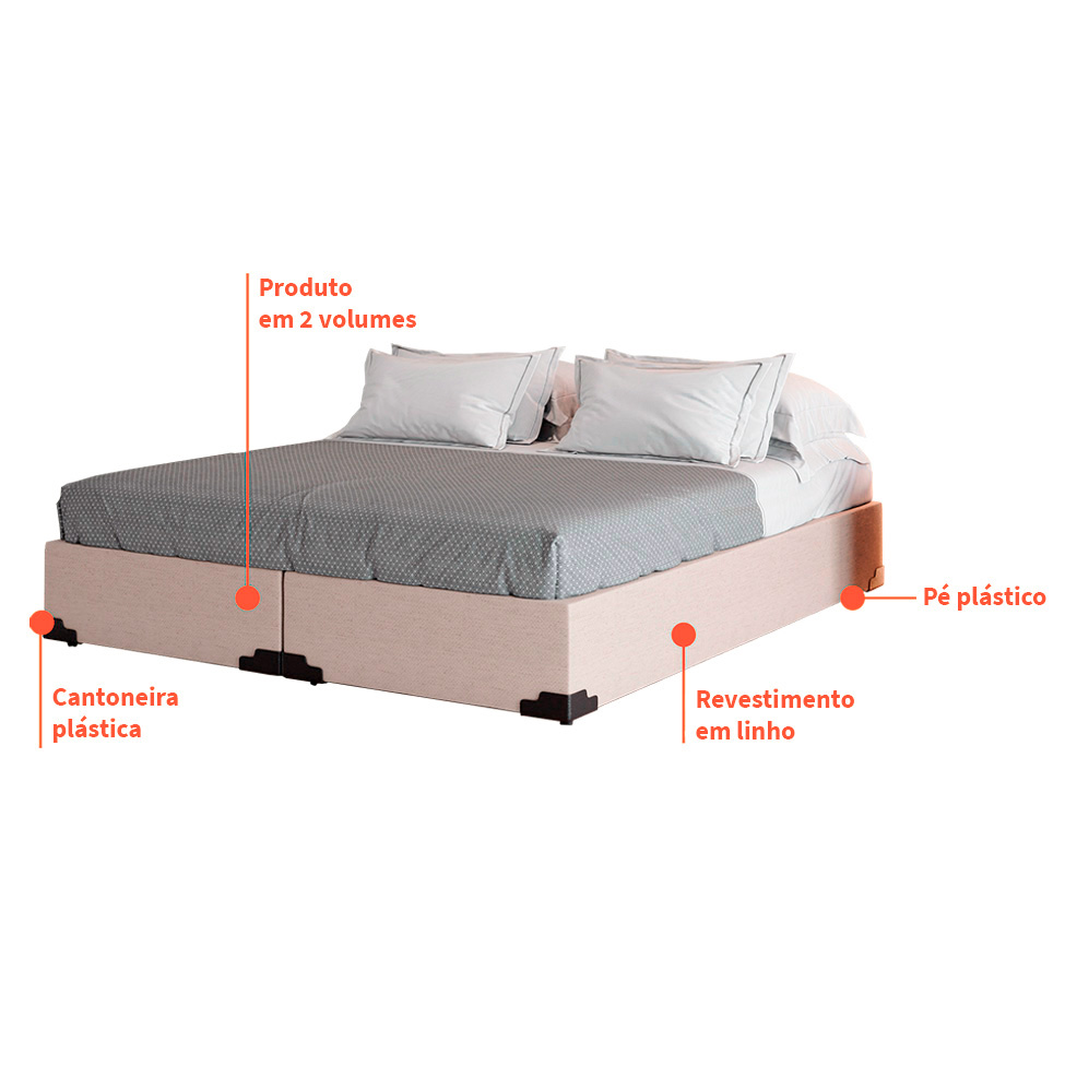 Cama Box Queen Joe Linho Cru com Colchão Guldi Espuma D28 Duplo 12cm (12x158x198) Azul e Branco