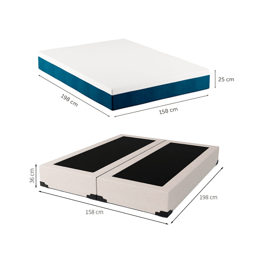 Cama Box Queen Joe Linho Cru com Colchão Guldi Mola Ensacada Original Firme (25x158x198) Azul e Branco