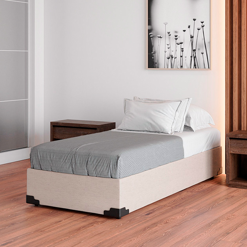 Cama Box Queen Joe Linho Cru com Colchão Guldi Mola Ensacada Original Firme (25x88x188) Azul e Branco