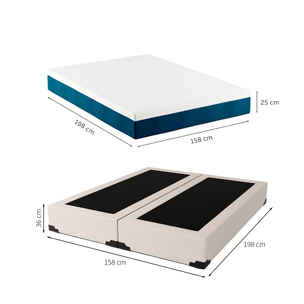Cama Box Queen Joe Linho Cru com Colchão Guldi Mola Ensacada Original Macio (25x158x198) Azul e Branco