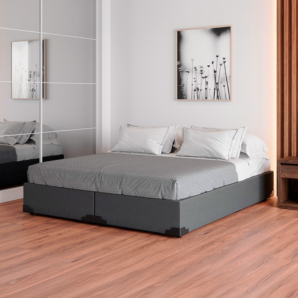Cama Box Queen Joe Linho Grafite com Colchão Guldi Dream Mola Ensacada (30x158x198) Cinza e Branco