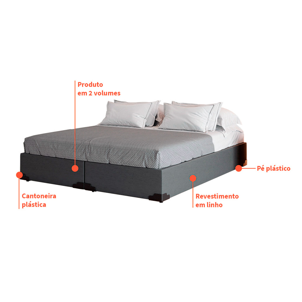 Cama Box Queen Joe Linho Grafite com Colchão Guldi Dream Mola Ensacada (30x158x198) Cinza e Branco