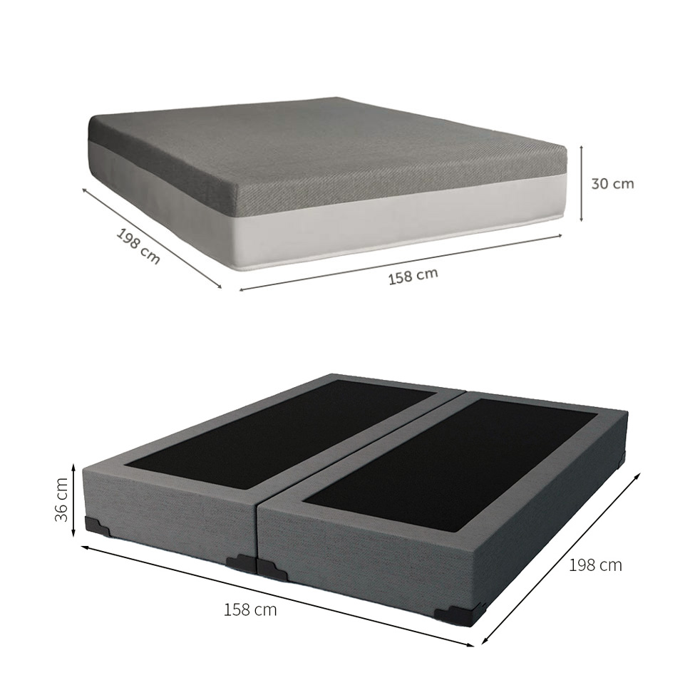Cama Box Queen Joe Linho Grafite com Colchão Guldi Dream Mola Ensacada (30x158x198) Cinza e Branco