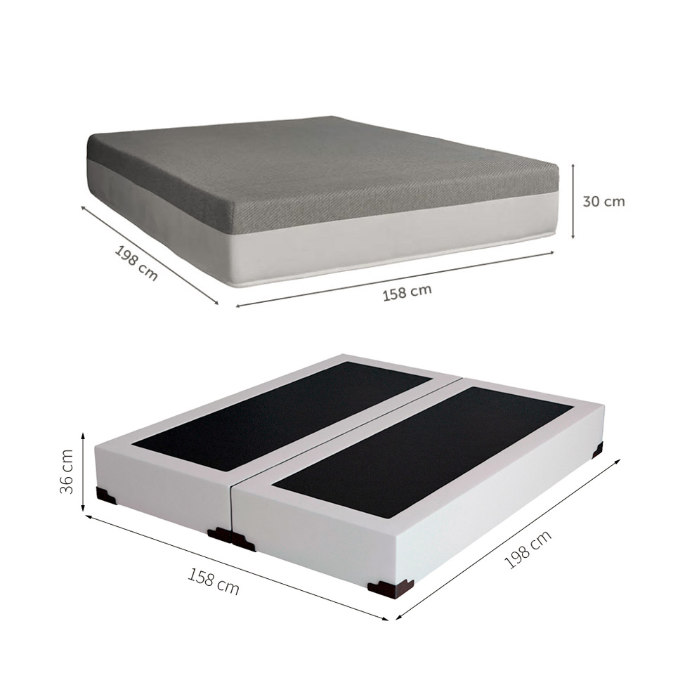 Cama Box Queen Joe Revestimento Sintético Branco com Colchão Guldi Dream Mola Ensacada (30x158x198) Cinza e Branco