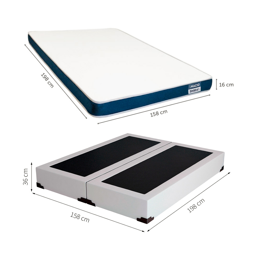 Cama Box Queen Joe Revestimento Sintético Branco com Colchão Guldi Duplo Plus D28 (16x158x198) Branco e Azul