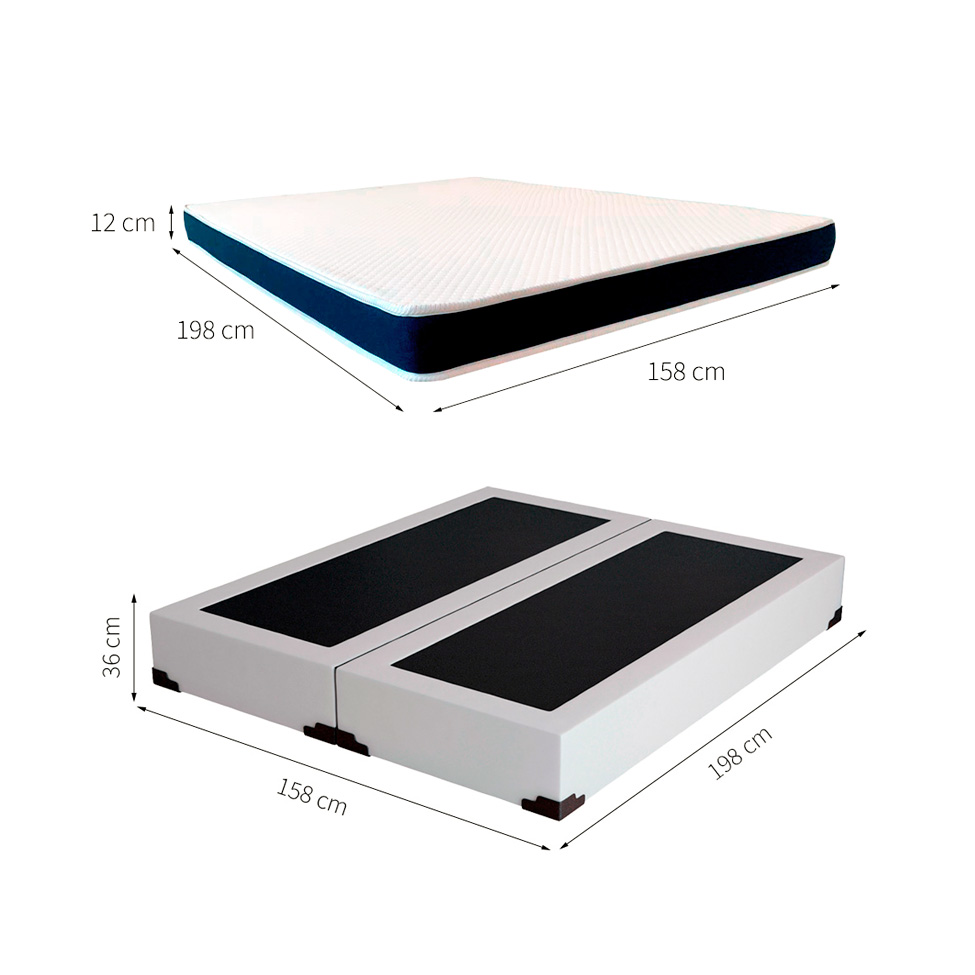 Cama Box Queen Joe Revestimento Sintético Branco com Colchão Guldi Espuma D28 Duplo 12cm (12x158x198) Azul e Branco