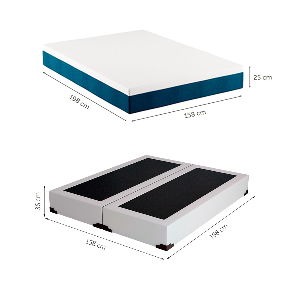 Cama Box Queen Joe Revestimento Sintético Branco com Colchão Guldi Mola Ensacada Original Firme (25x158x198) Azul e Branco