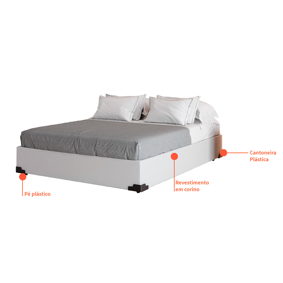 Cama Box Queen Joe Revestimento Sintético Branco com Colchão Guldi Mola Ensacada Original Macio (25x138x188) Azul e Branco