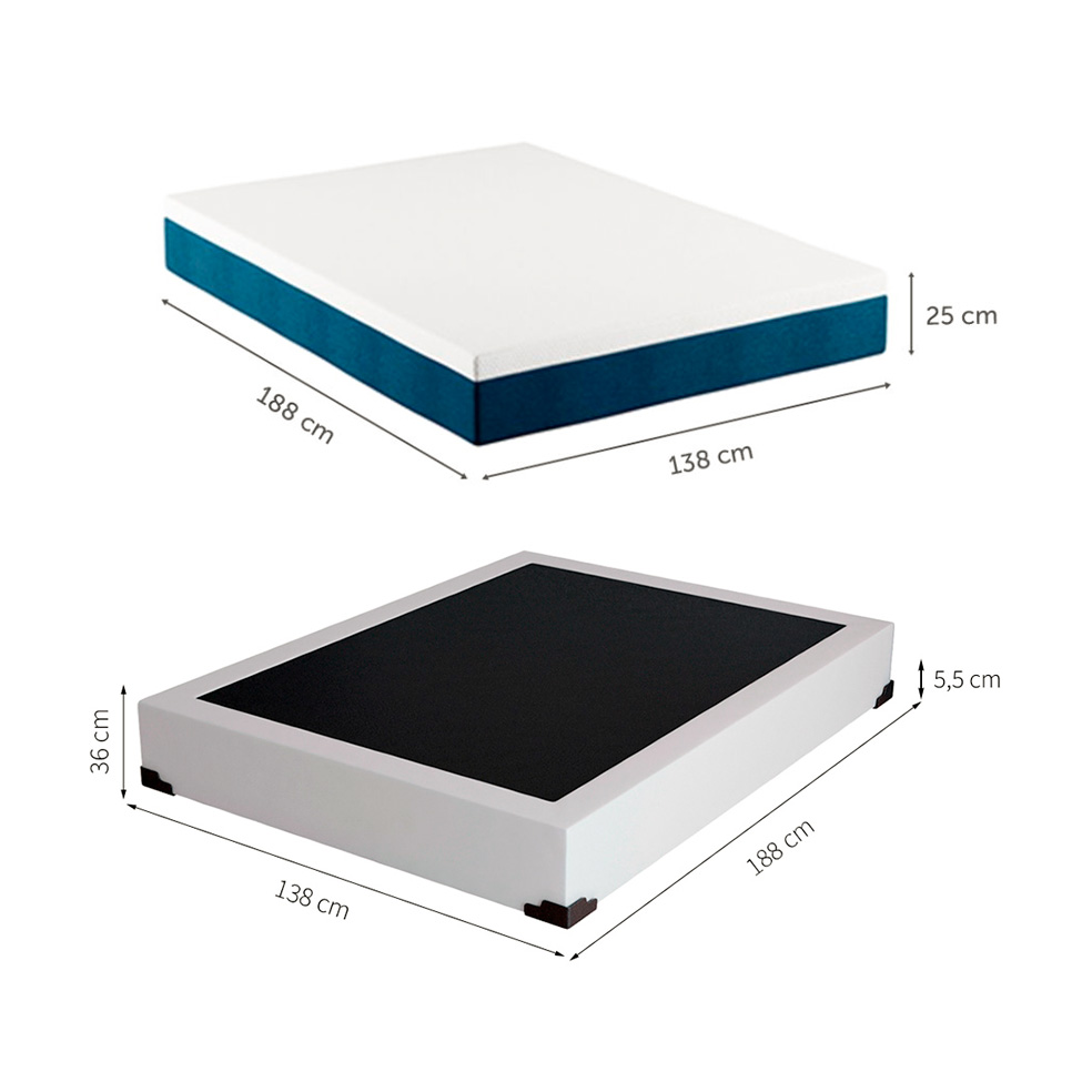 Cama Box Queen Joe Revestimento Sintético Branco com Colchão Guldi Mola Ensacada Original Macio (25x138x188) Azul e Branco