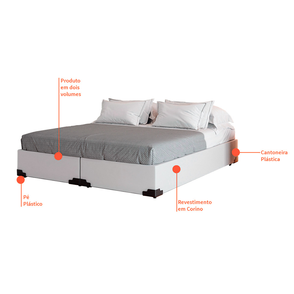 Cama Box Queen Joe Revestimento Sintético Branco com Colchão Guldi Mola Ensacada Original Macio (25x158x198) Azul e Branco