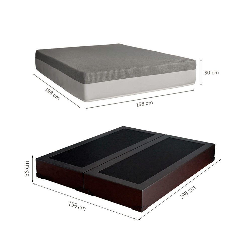 Cama Box Queen Joe Revestimento Sintético Preto com Colchão Guldi Dream Mola Ensacada (30x158x198) Cinza e Branco