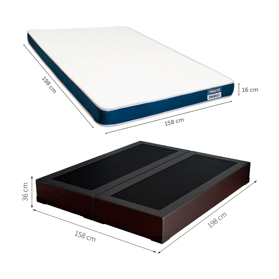 Cama Box Queen Joe Revestimento Sintético Preto com Colchão Guldi Duplo Plus D28 (16x158x198) Branco e Azul