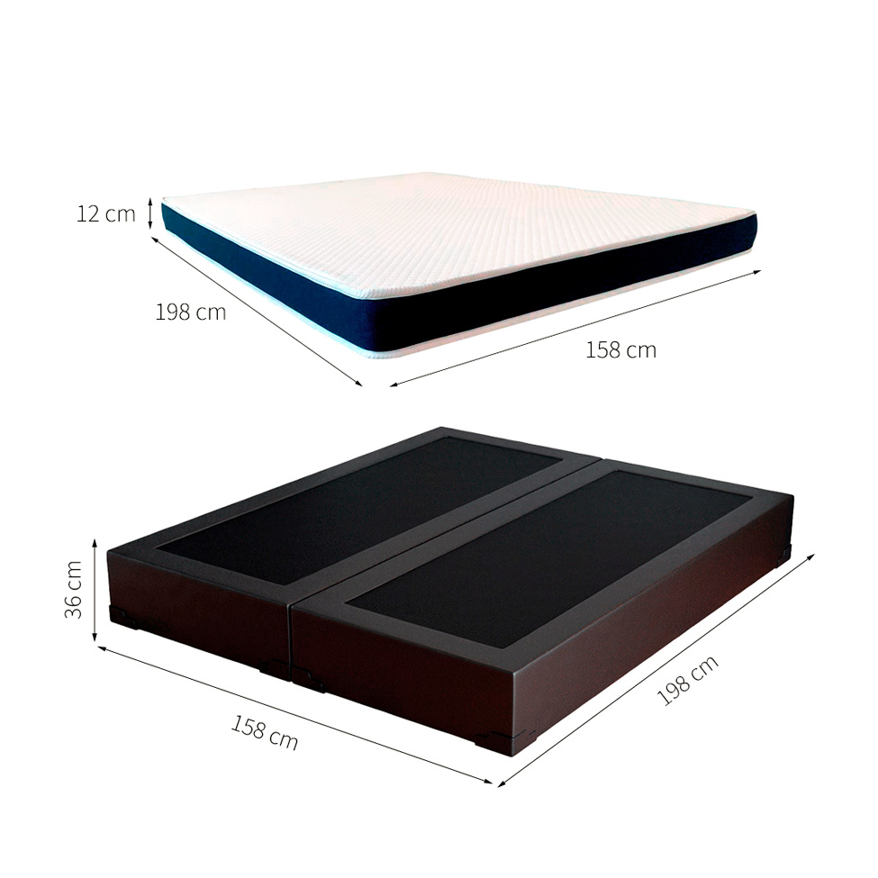 Cama Box Queen Joe Revestimento Sintético Preto com Colchão Guldi Espuma D28 Duplo 12cm (12x158x198) Azul e Branco