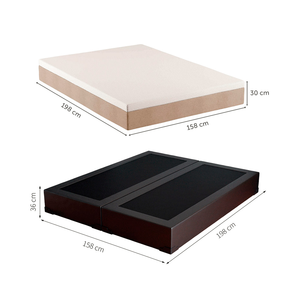 Cama Box Queen Joe Revestimento Sintético Preto com Colchão Guldi Massageador Quântico Molas Ensacadas (30x158x198) Branco e Bege