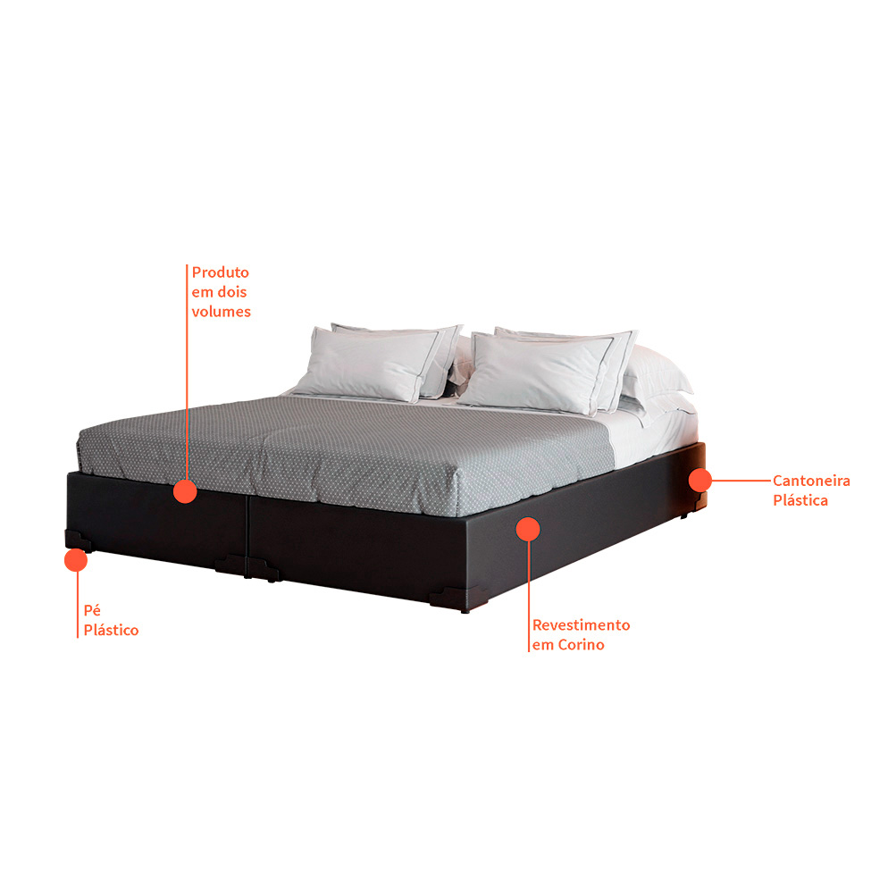 Cama Box Queen Joe Revestimento Sintético Preto com Colchão Guldi Mola Ensacada Original Firme (25x158x198) Azul e Branco