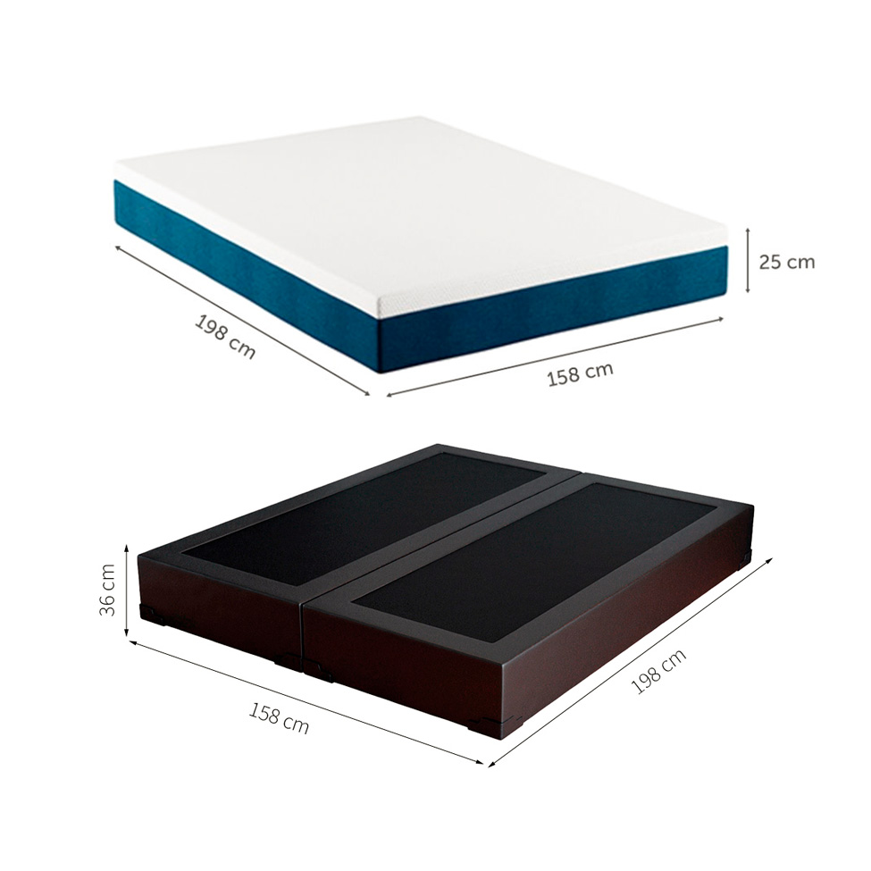 Cama Box Queen Joe Revestimento Sintético Preto com Colchão Guldi Mola Ensacada Original Firme (25x158x198) Azul e Branco