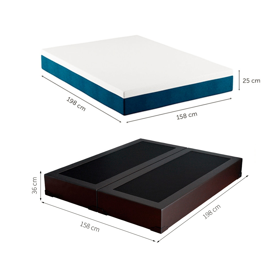 Cama Box Queen Joe Revestimento Sintético Preto com Colchão Guldi Mola Ensacada Original Macio (25x158x198) Azul e Branco