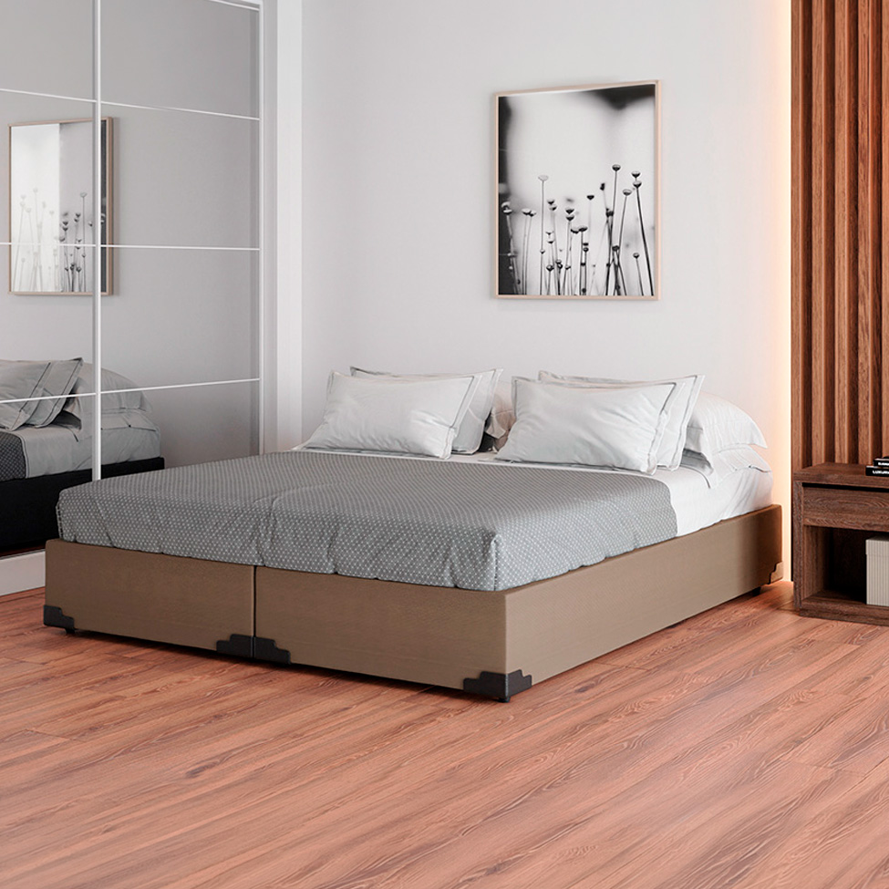 Cama Box Queen Joe Suede Bege com Colchão Guldi Dream Mola Ensacada (30x158x198) Cinza e Branco
