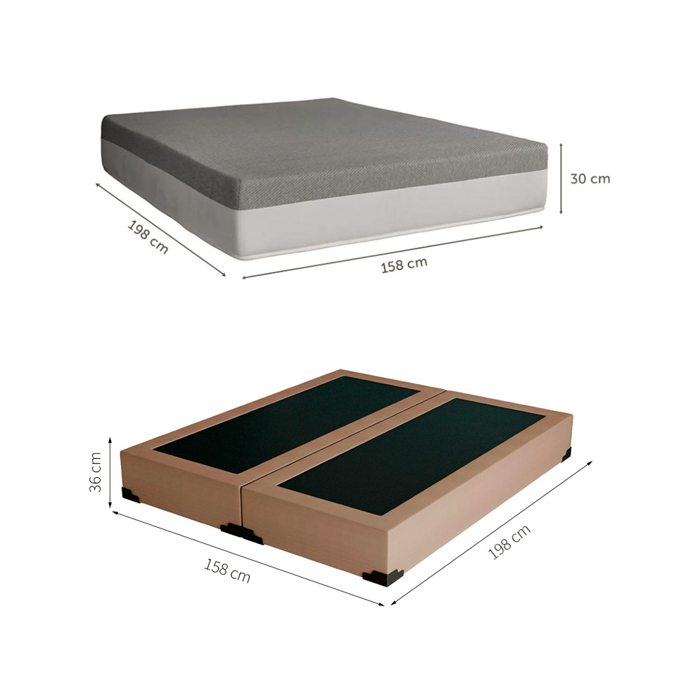 Cama Box Queen Joe Suede Bege com Colchão Guldi Dream Mola Ensacada (30x158x198) Cinza e Branco