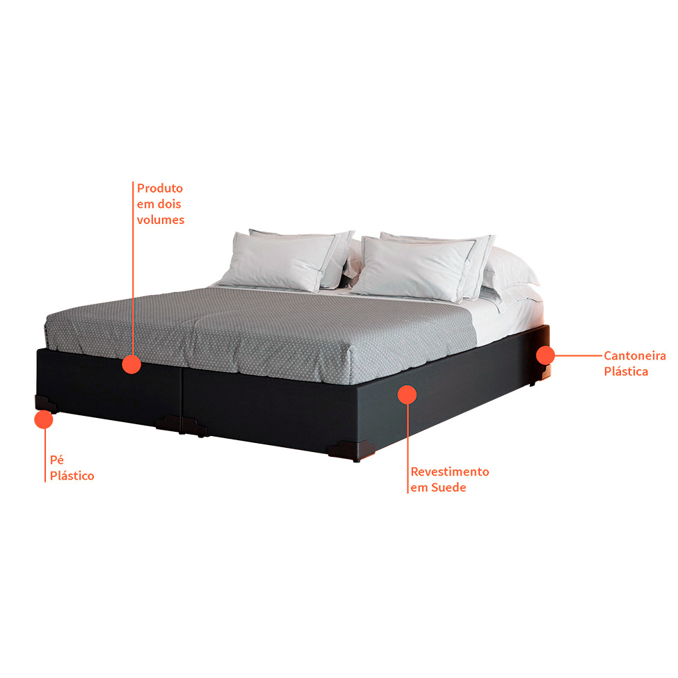 Cama Box Queen Joe Suede Grafite com Colchão Guldi Dream Mola Ensacada (30x158x198) Cinza e Branco