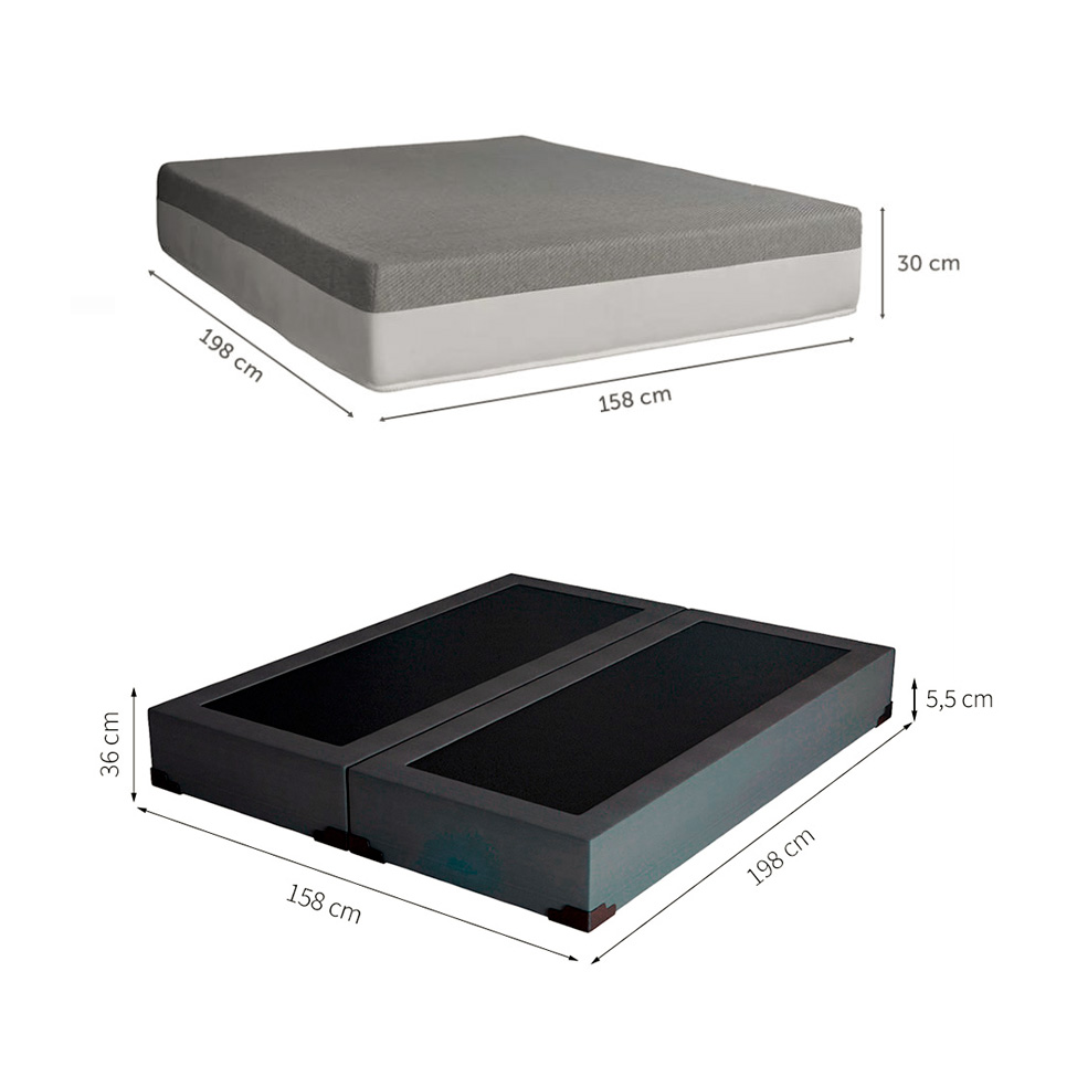 Cama Box Queen Joe Suede Grafite com Colchão Guldi Dream Mola Ensacada (30x158x198) Cinza e Branco
