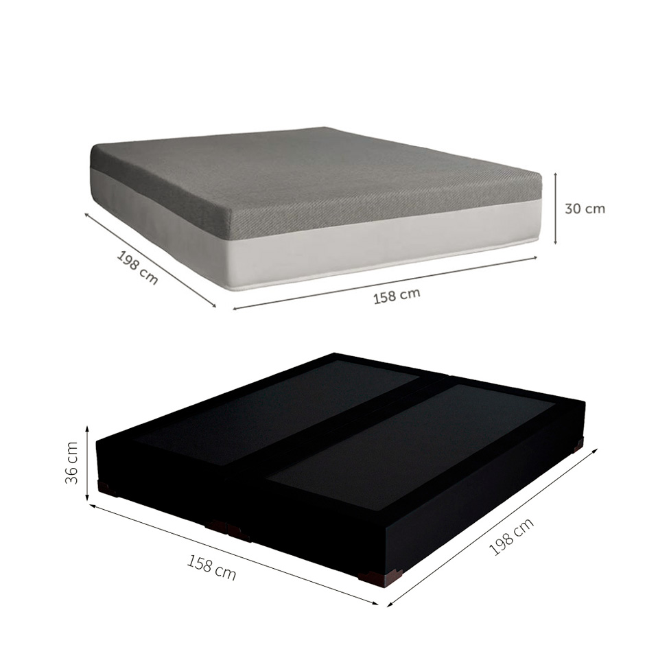 Cama Box Queen Joe Suede Preto com Colchão Guldi Dream Mola Ensacada (30x158x198) Cinza e Branco