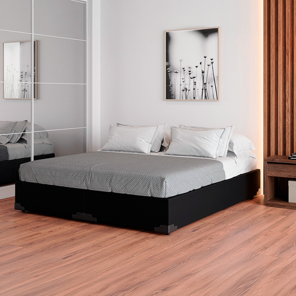 Cama Box Queen Joe Suede Preto com Colchão Guldi Duplo Plus D28 (16x158x198) Branco e Azul