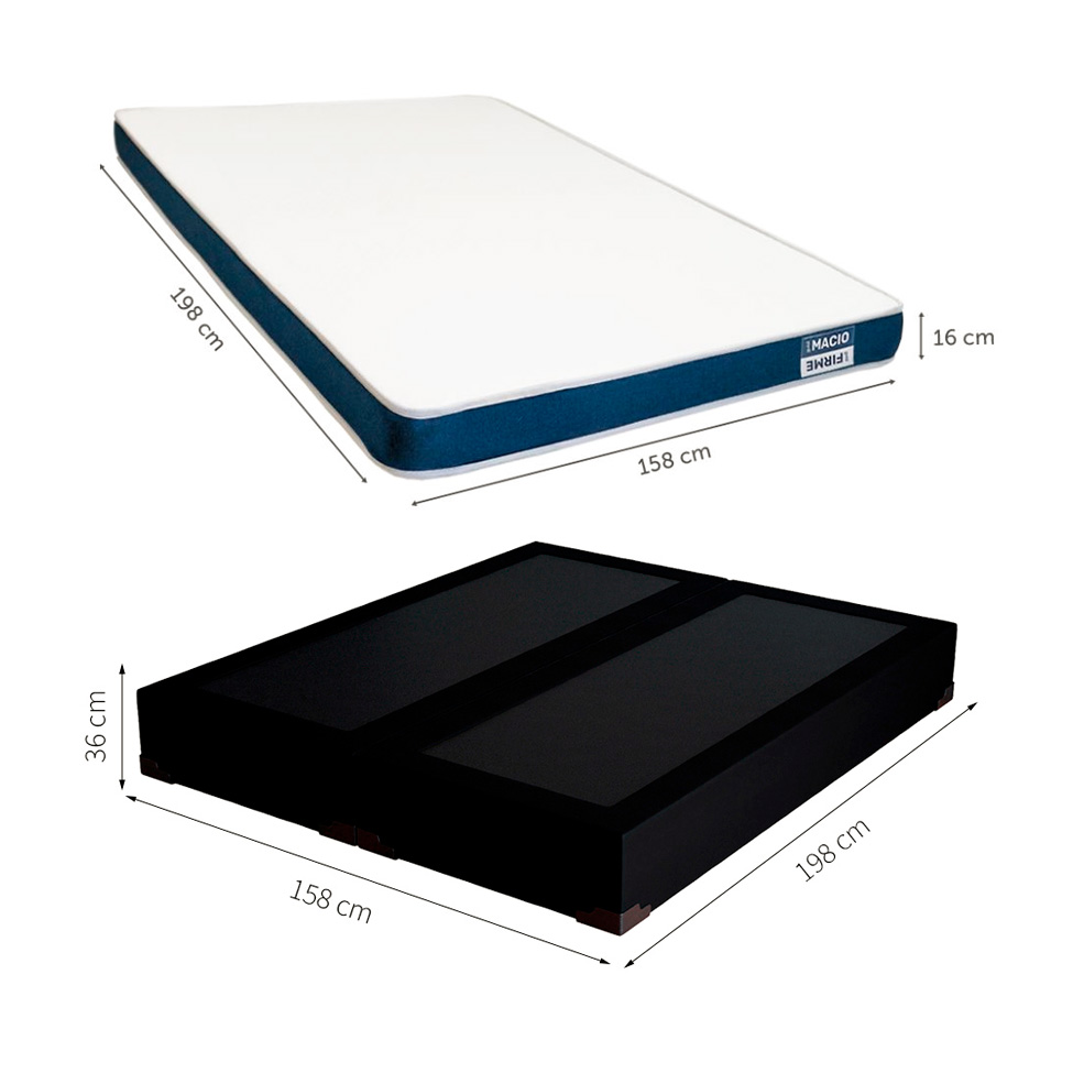 Cama Box Queen Joe Suede Preto com Colchão Guldi Duplo Plus D28 (16x158x198) Branco e Azul