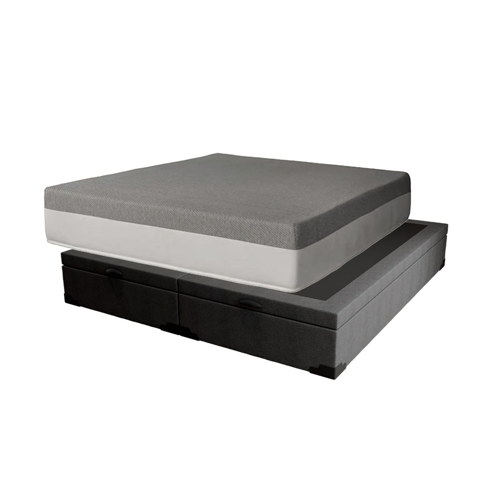 Cama Box Queen Martin Premium Linho Grafite com Colchão Guldi Dream Mola Ensacada (30x158x198) Cinza e Branco