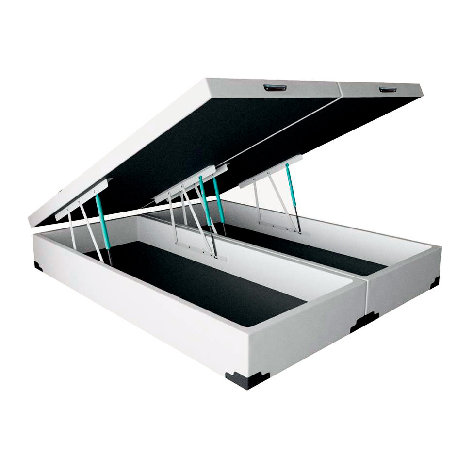 Cama Box Queen Martin Premium Revestimento Sintético Branco com Colchão Guldi Massageador Quântico Molas Ensacadas (30x158x198) Branco e Bege