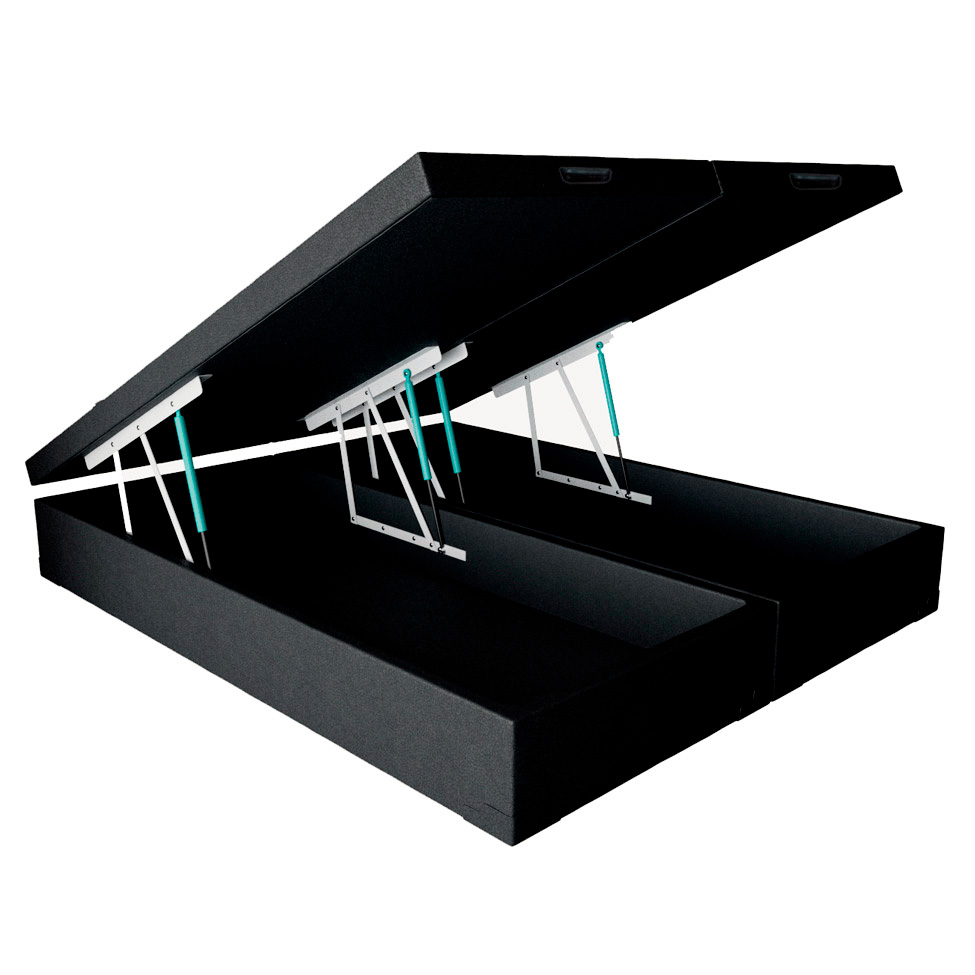 Cama Box Queen Martin Premium Revestimento Sintético Preto com Colchão Guldi Duplo Plus D28 (16x158x198) Branco e Azul