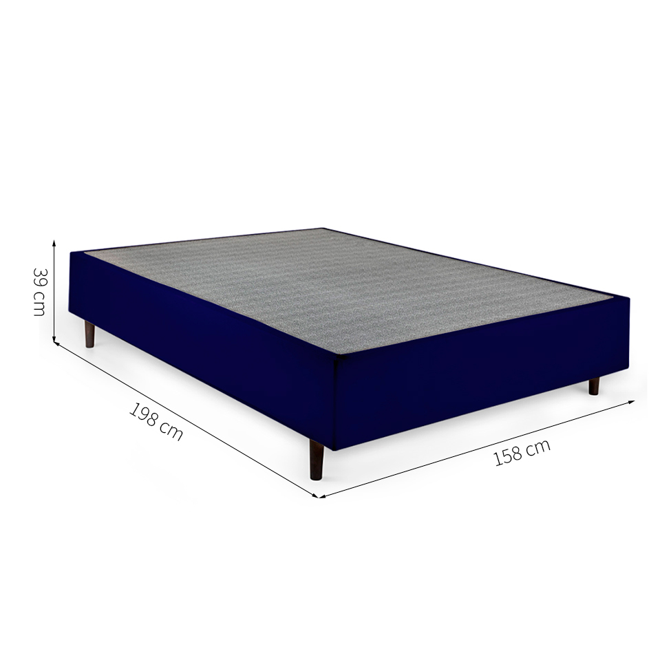 Cama Box Queen com Colchão Espuma D28 Guldi Duplo e 2 Travesseiros Guldi Nasa Viscoelástico Azul e Branco