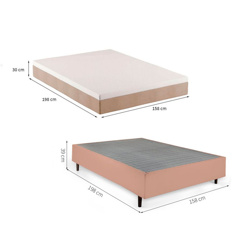 Cama Box Queen com Colchão Guldi Comfort com Massageador Quântico Molas Ensacadas (30x158x198) Bege e Branco