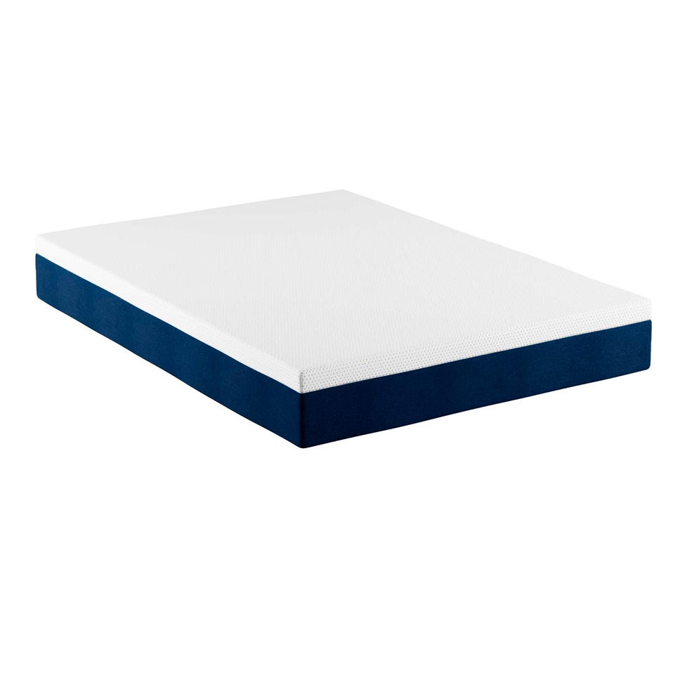 Cama Box Queen com Colchão Mola Ensacada Guldi Firme Branco e Azul