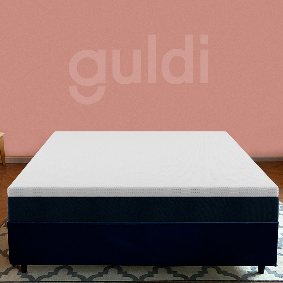 Cama Box Queen com Colchão Mola Ensacada Guldi Macio Branco e Azul