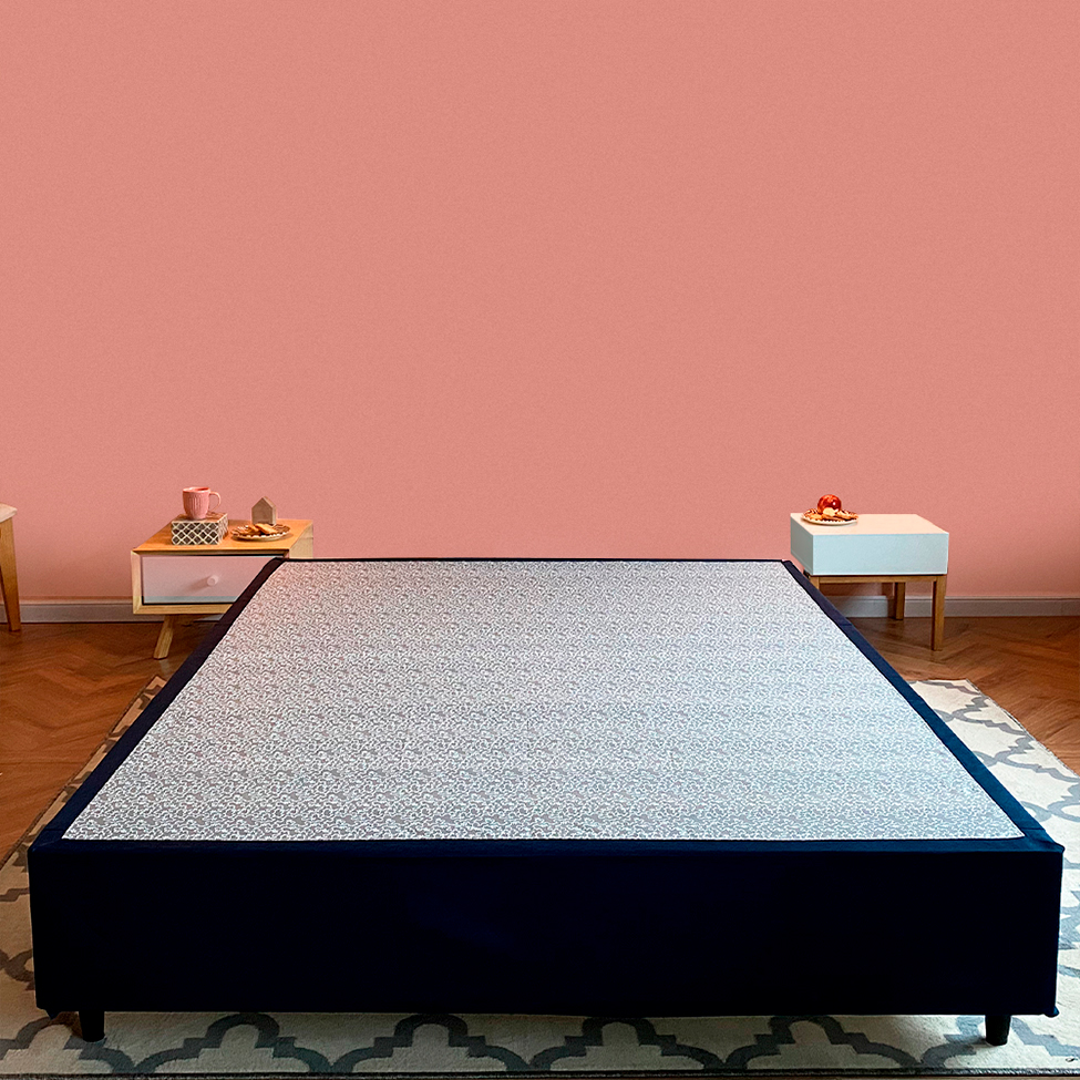 Cama Box Queen com Colchão Mola Ensacada Guldi Macio Branco e Azul