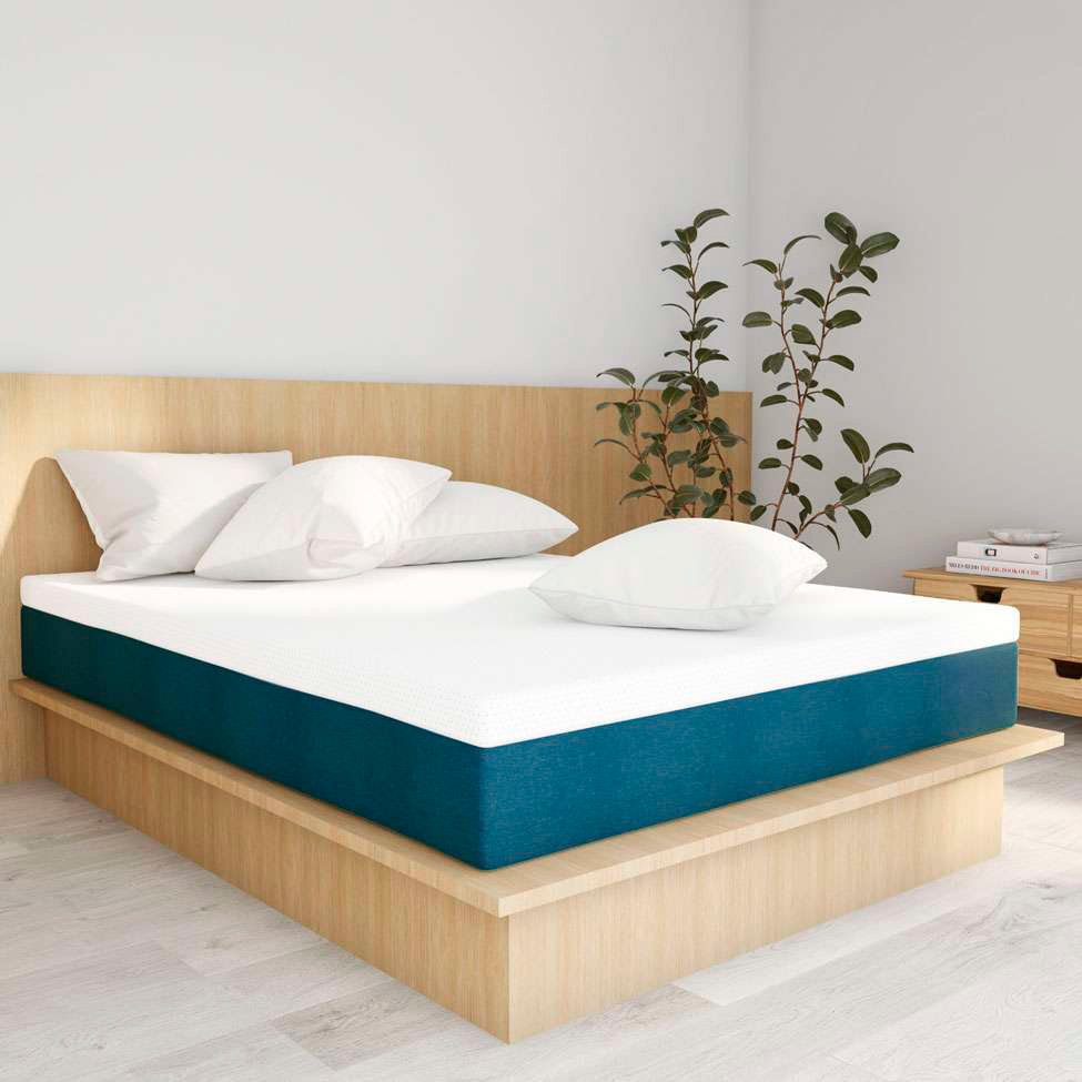 Cama Box Queen com Colchão Mola Ensacada Guldi Macio Branco e Azul