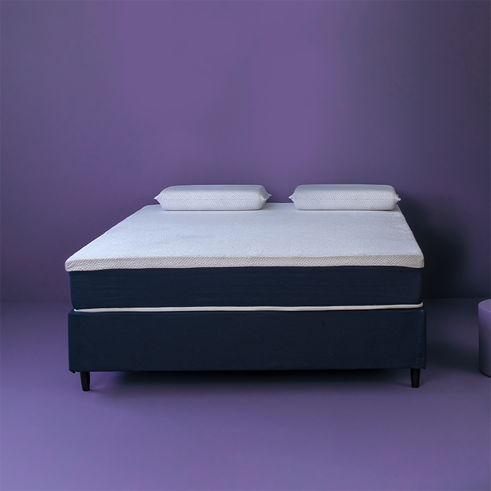 Cama Box Queen com Colchão Mola Ensacada Guldi Macio e 2 Travesseiros Guldi Nasa Viscoelástico Azul e Branco