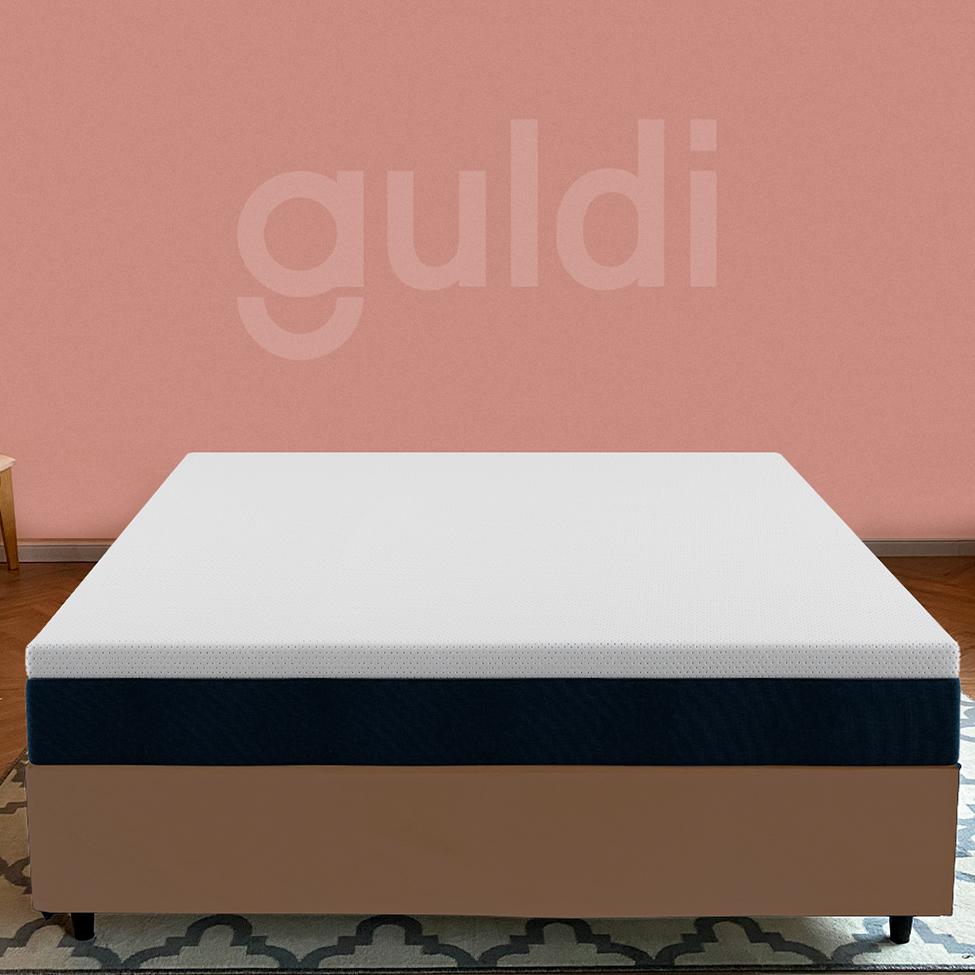 Cama Box Queen com Colchão Mola Ensacada Macio Guldi Natural e Azul