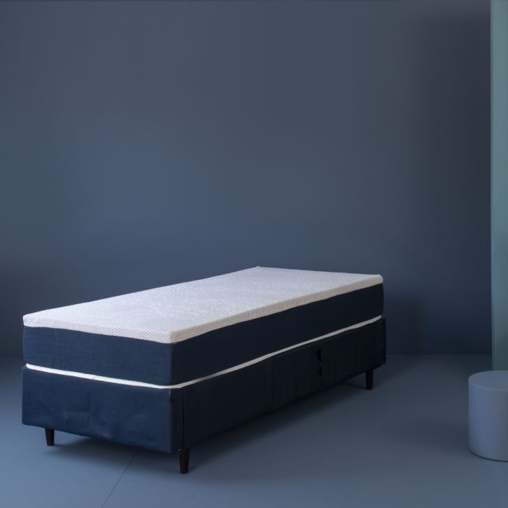 Cama Box Solteiro Azul com Colchão Guldi Dream Mola Ensacada (30x88x188) Cinza e Branco