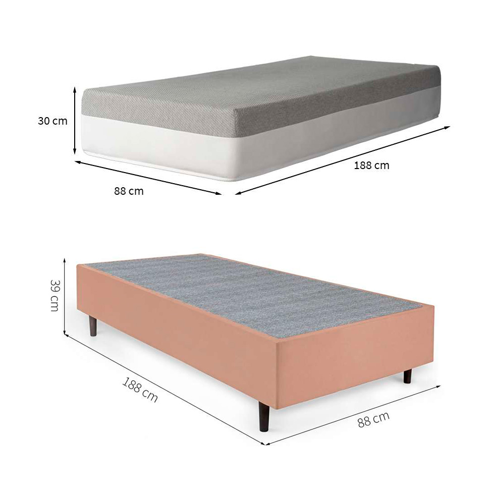 Cama Box Solteiro Bege com Colchão Guldi Dream Mola Ensacada (30x88x188) Cinza e Branco