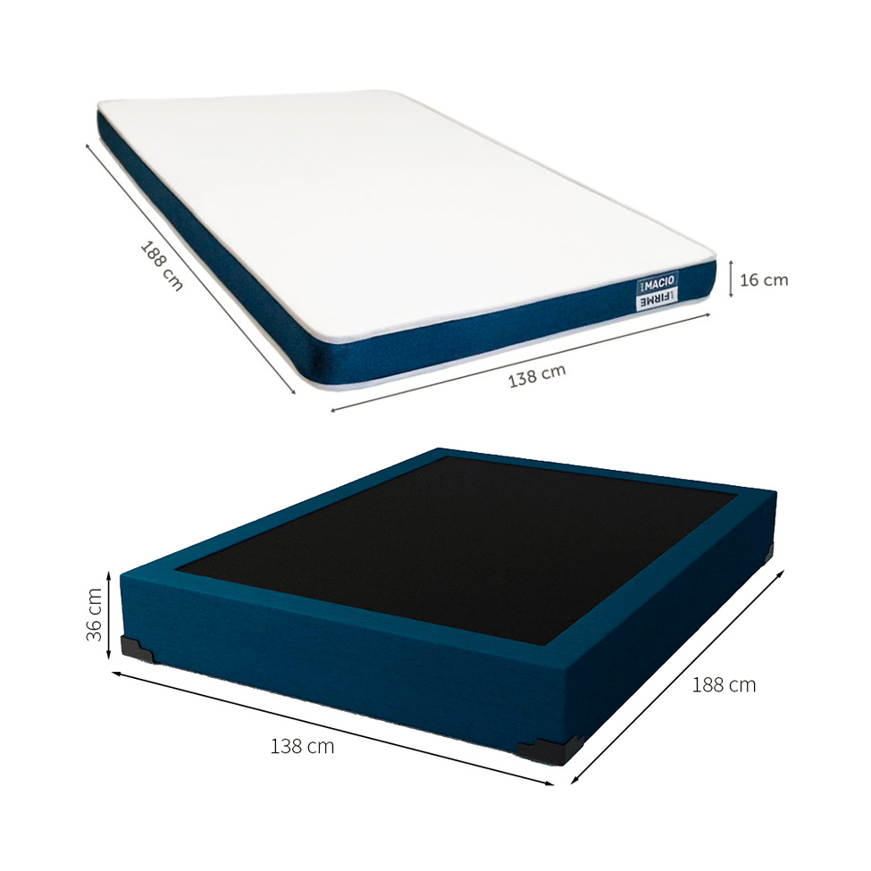 Cama Box Solteiro Joe Linho Azul Marinho com Colchão Guldi Duplo Plus D28 (16x138x188) Branco e Azul
