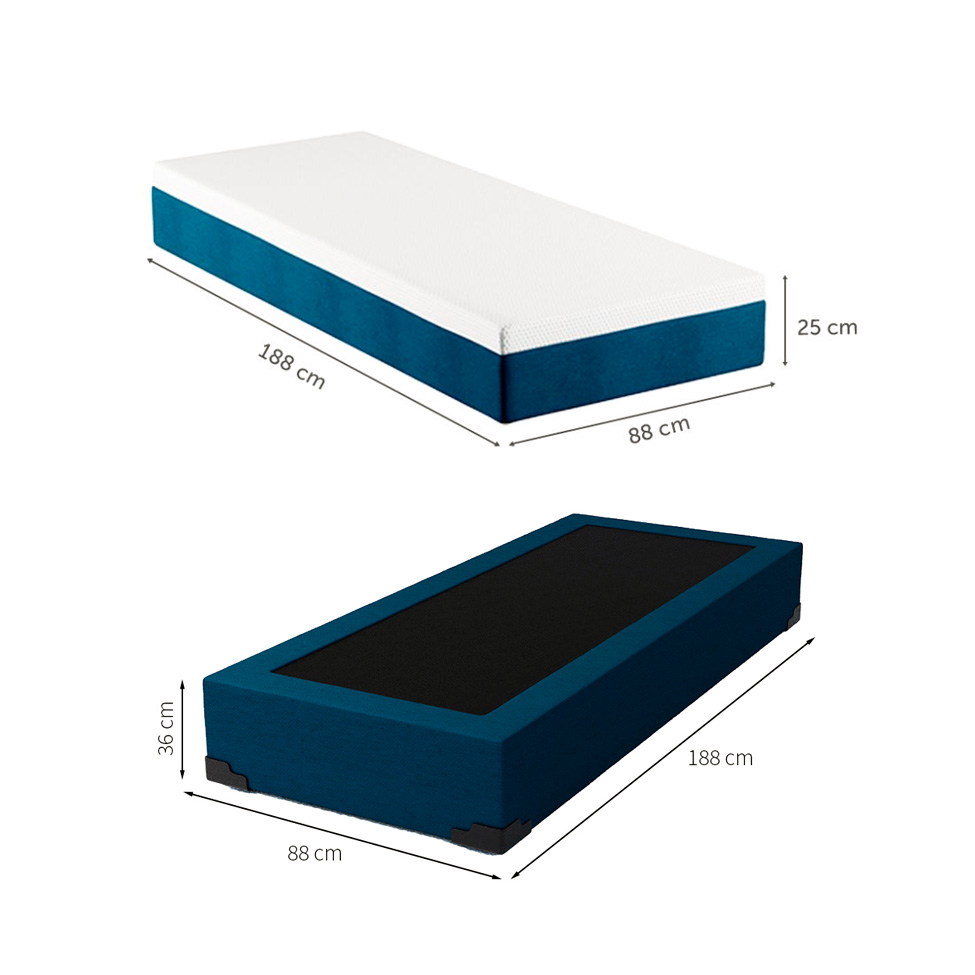 Cama Box Solteiro Joe Linho Azul Marinho com Colchão Guldi Mola Ensacada Original Firme (25x88x188) Azul e Branco