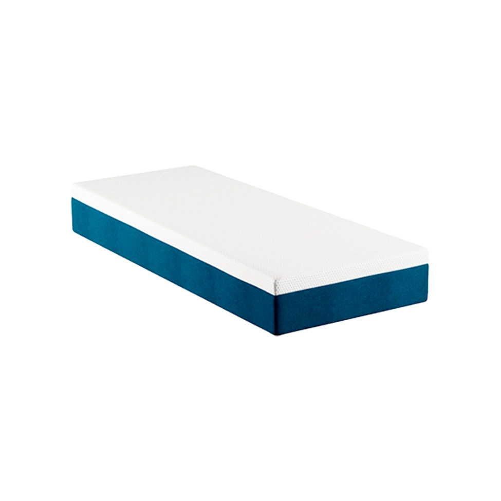 Cama Box Solteiro Joe Linho Azul Marinho com Colchão Guldi Mola Ensacada Original Firme (25x88x188) Azul e Branco