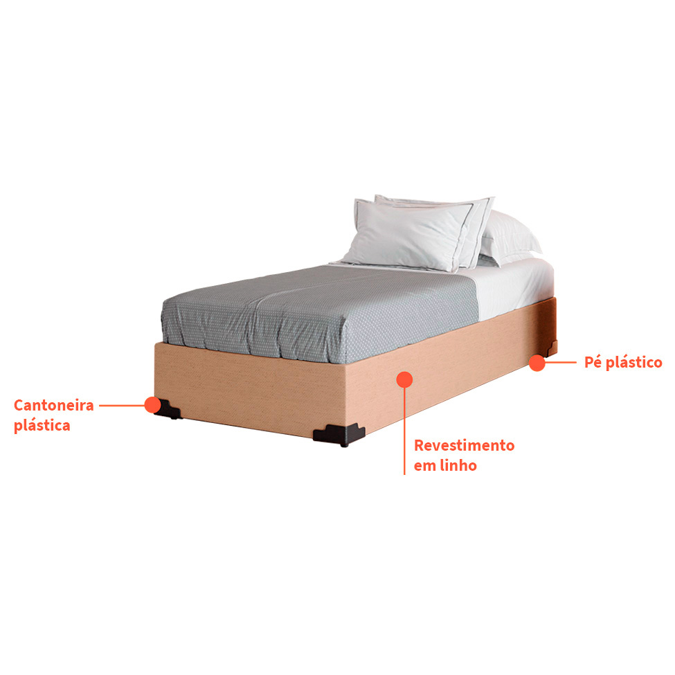 Cama Box Solteiro Joe Linho Bege com Colchão Guldi Massageador Quântico Molas Ensacadas (30x88x188) Branco e Bege
