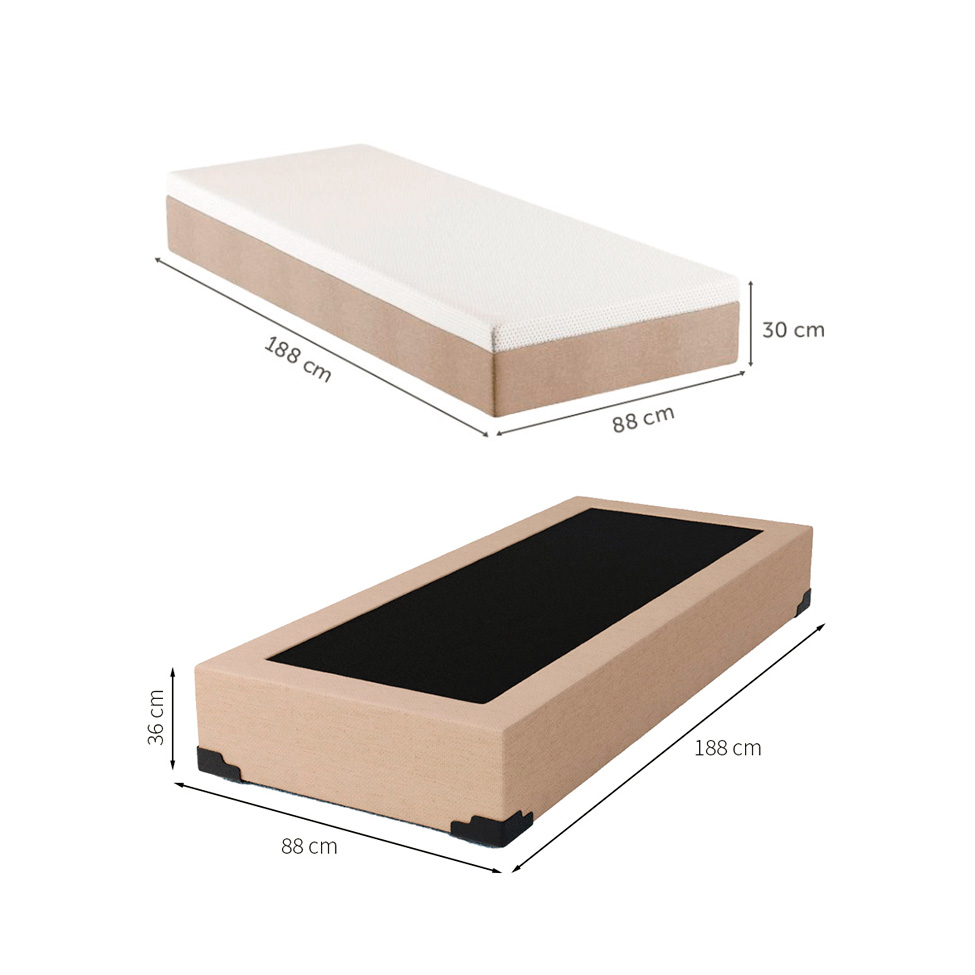 Cama Box Solteiro Joe Linho Bege com Colchão Guldi Massageador Quântico Molas Ensacadas (30x88x188) Branco e Bege