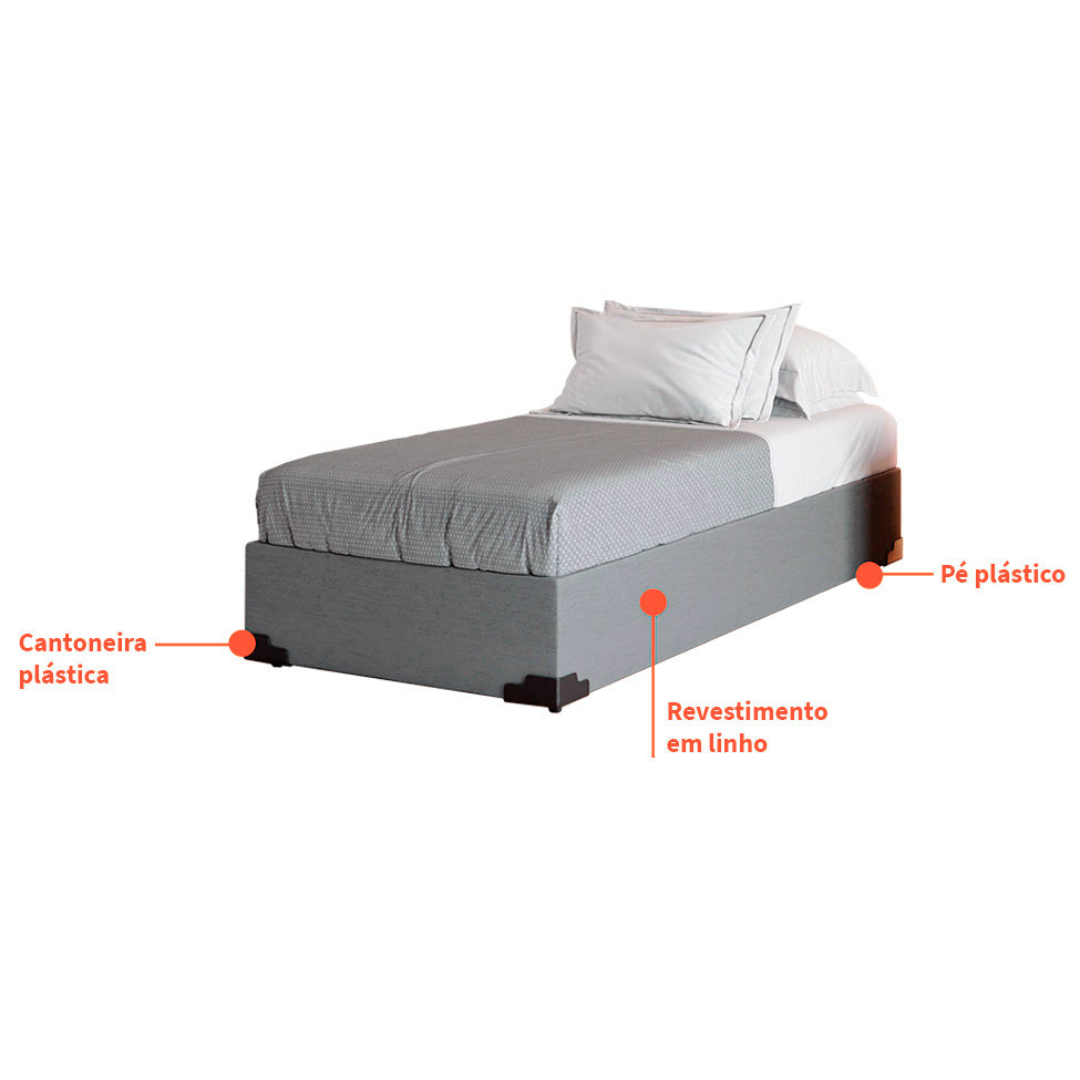 Cama Box Solteiro Joe Linho Cinza com Colchão Guldi Dream Mola Ensacada (30x88x188) Cinza e Branco
