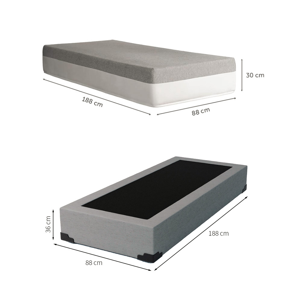 Cama Box Solteiro Joe Linho Cinza com Colchão Guldi Dream Mola Ensacada (30x88x188) Cinza e Branco